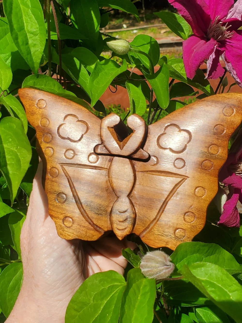 Hand-carved Wooden Butterfly Puzzle Box | Trinket Box Secret Compartment Box NWT